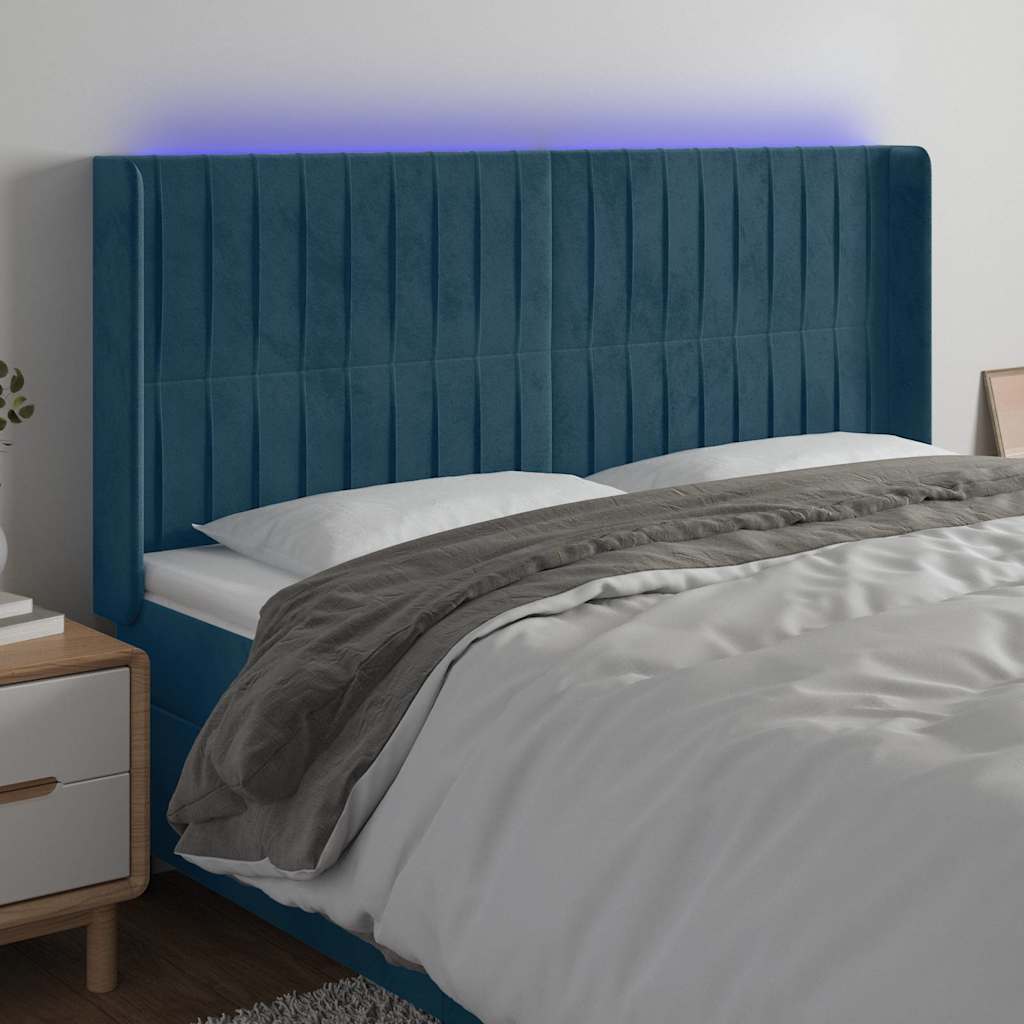 vidaXL Κεφαλάρι Κρεβατιού LED Σκούρο Μπλε 183x16x118/128 εκ. Βελούδινο