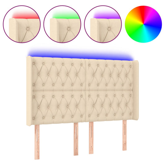vidaXL Κεφαλάρι Κρεβατιού LED Κρεμ 147x16x118/128 εκ. Υφασμάτινο