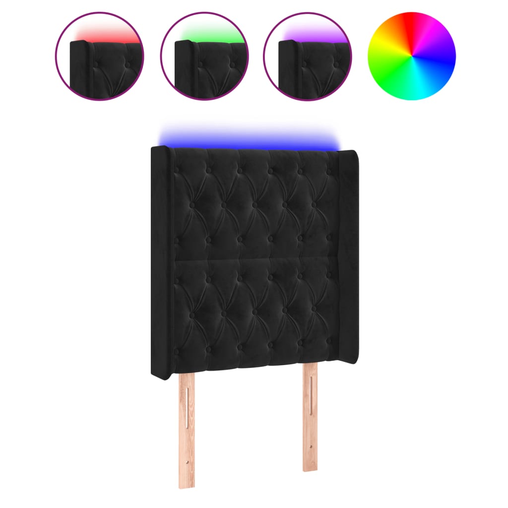 vidaXL Κεφαλάρι Κρεβατιού LED Μαύρο 83x16x118/128εκ. Βελούδινο