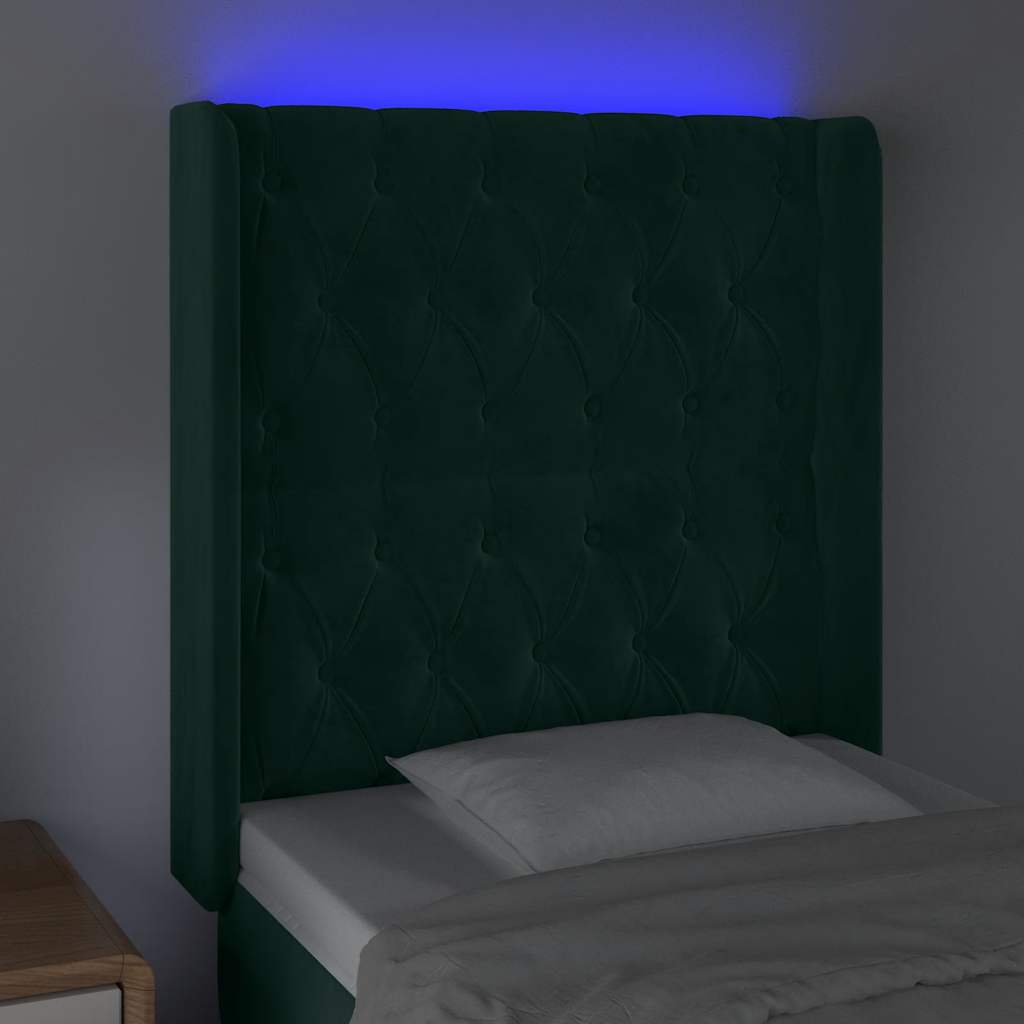 vidaXL Κεφαλάρι Κρεβατιού LED Σκούρο Πράσινο 83x16x118/128 εκ
