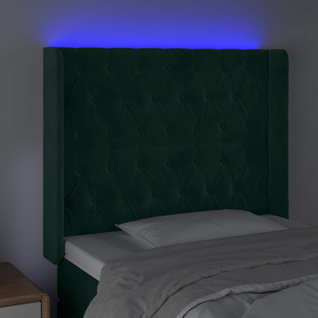 vidaXL Κεφαλάρι Κρεβατιού LED Σκούρο Πράσινο 93x16x118/128 εκ