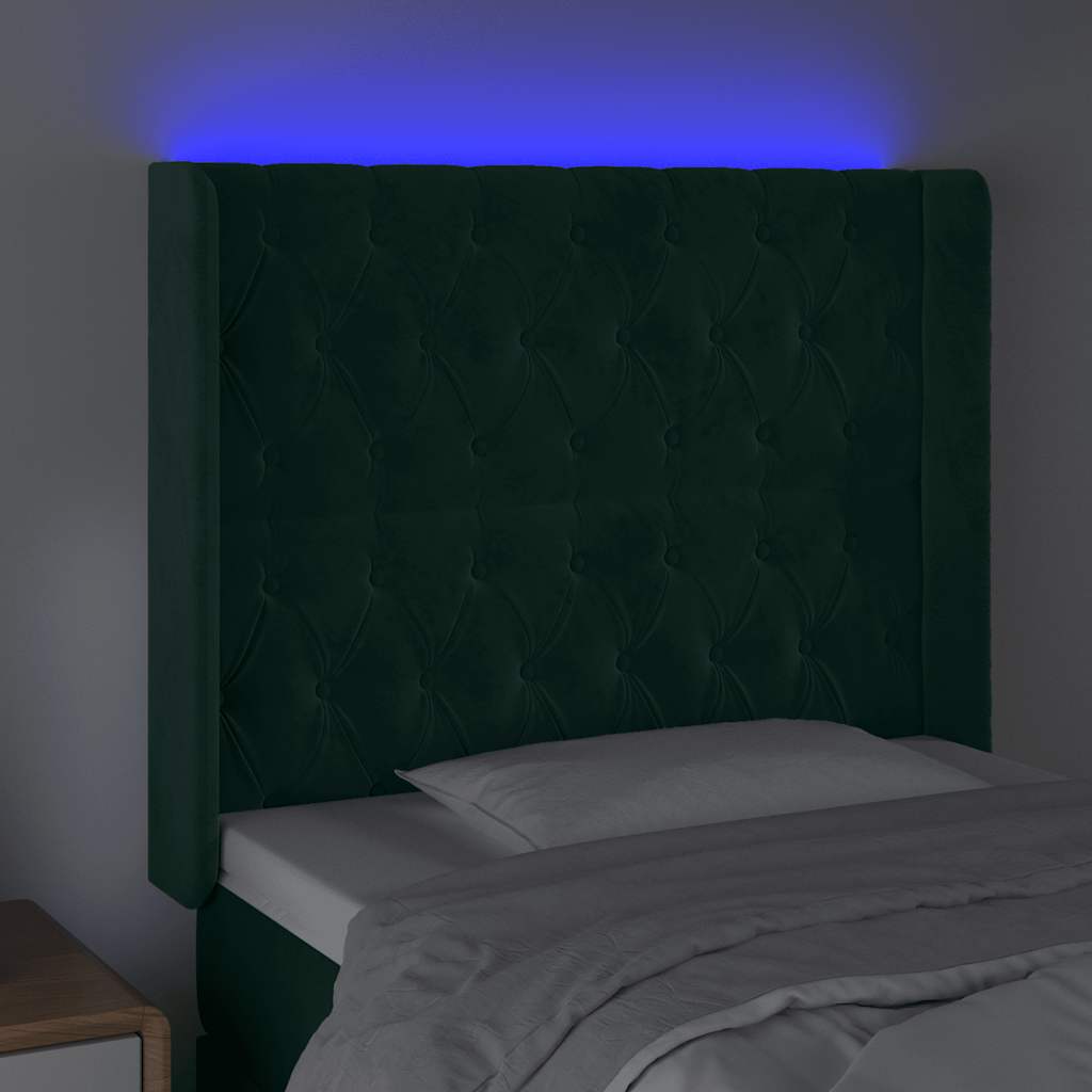 vidaXL Κεφαλάρι Κρεβατιού LED Σκούρο Πράσινο 103x16x118/128 εκ
