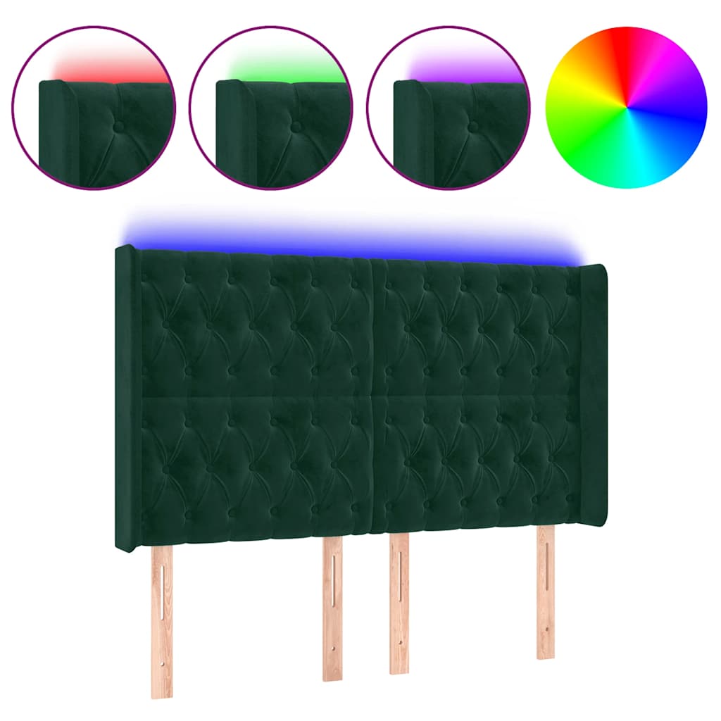 vidaXL Κεφαλάρι Κρεβατιού LED Σκούρο Πράσινο 163x16x118/128 εκ