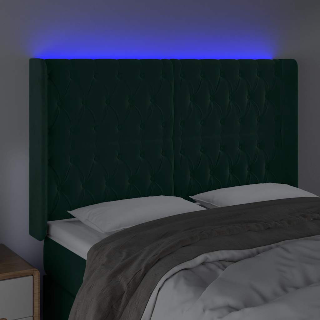 vidaXL Κεφαλάρι Κρεβατιού LED Σκούρο Πράσινο 163x16x118/128 εκ