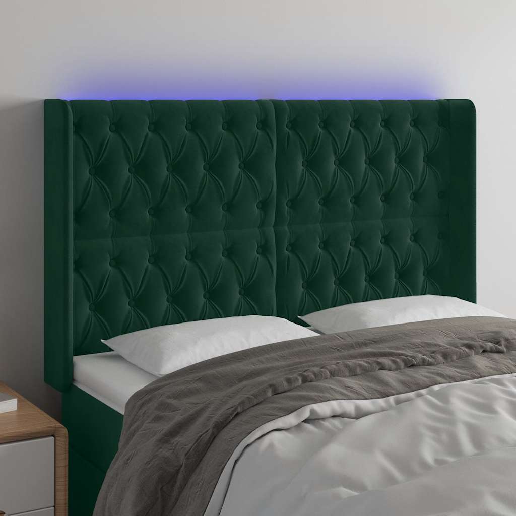 vidaXL Κεφαλάρι Κρεβατιού LED Σκούρο Πράσινο 163x16x118/128 εκ