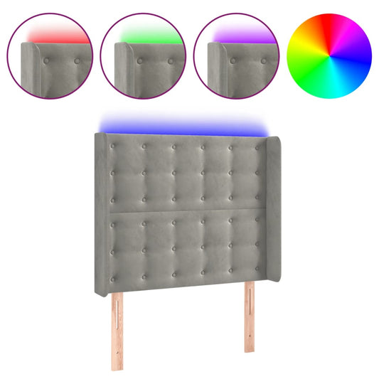 vidaXL Κεφαλάρι Κρεβατιού LED Ανοιχτό Γκρι 103x16x118/128εκ. Βελούδινο