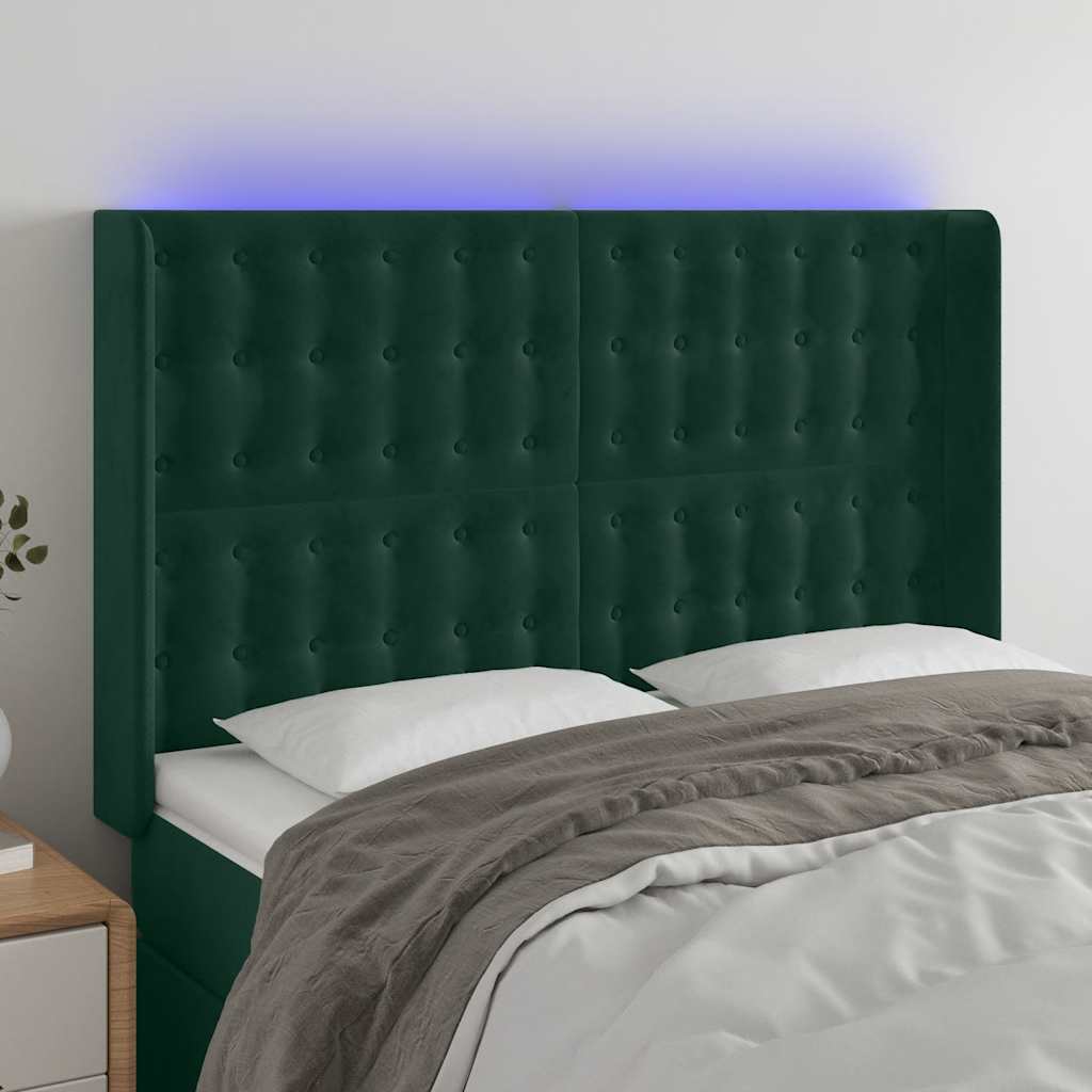 vidaXL Κεφαλάρι Κρεβατιού LED Σκούρο Πράσινο 147x16x118/128 εκ