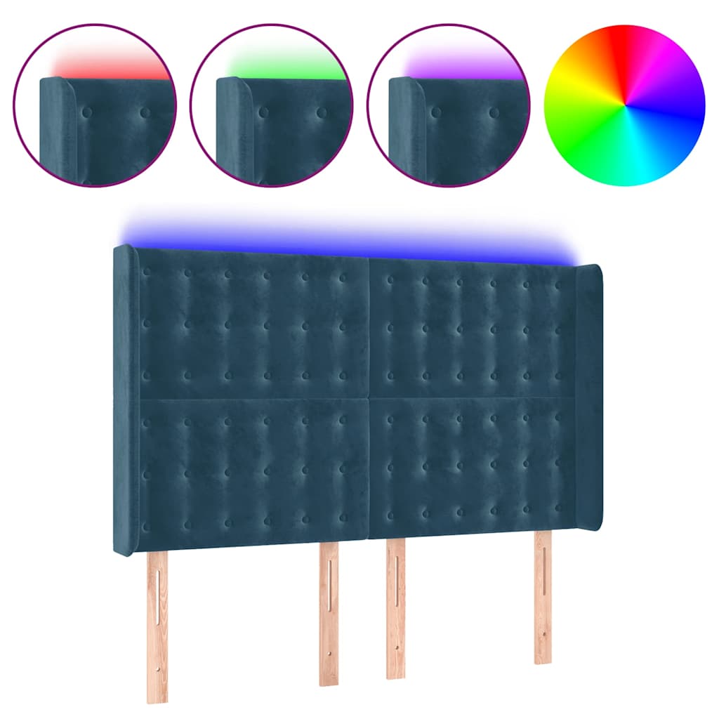 vidaXL Κεφαλάρι Κρεβατιού LED Σκούρο Μπλε 147x16x118/128 εκ. Βελούδινο