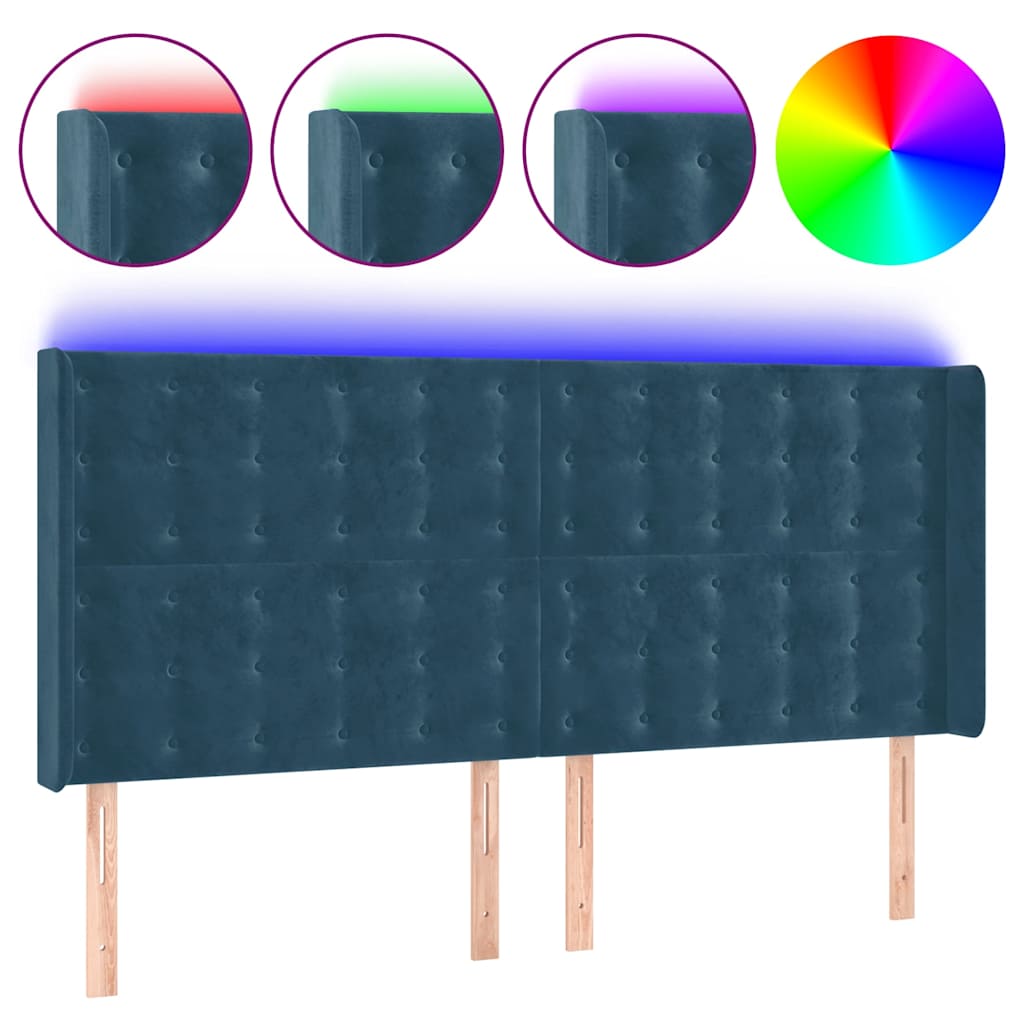 vidaXL Κεφαλάρι Κρεβατιού LED Σκούρο Μπλε 183x16x118/128 εκ. Βελούδινο