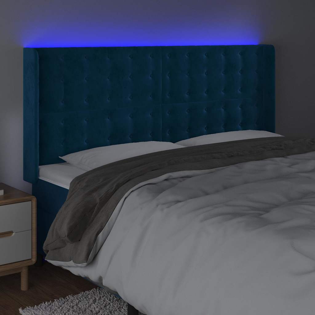 vidaXL Κεφαλάρι Κρεβατιού LED Σκούρο Μπλε 183x16x118/128 εκ. Βελούδινο