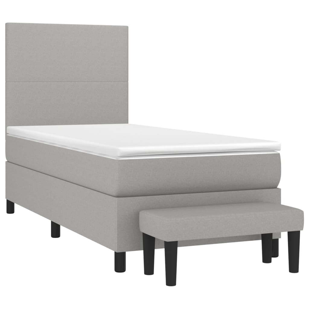 vidaXL Κρεβάτι Boxspring με Στρώμα Ανοιχτό Γκρι 90x200 εκ. Υφασμάτινο