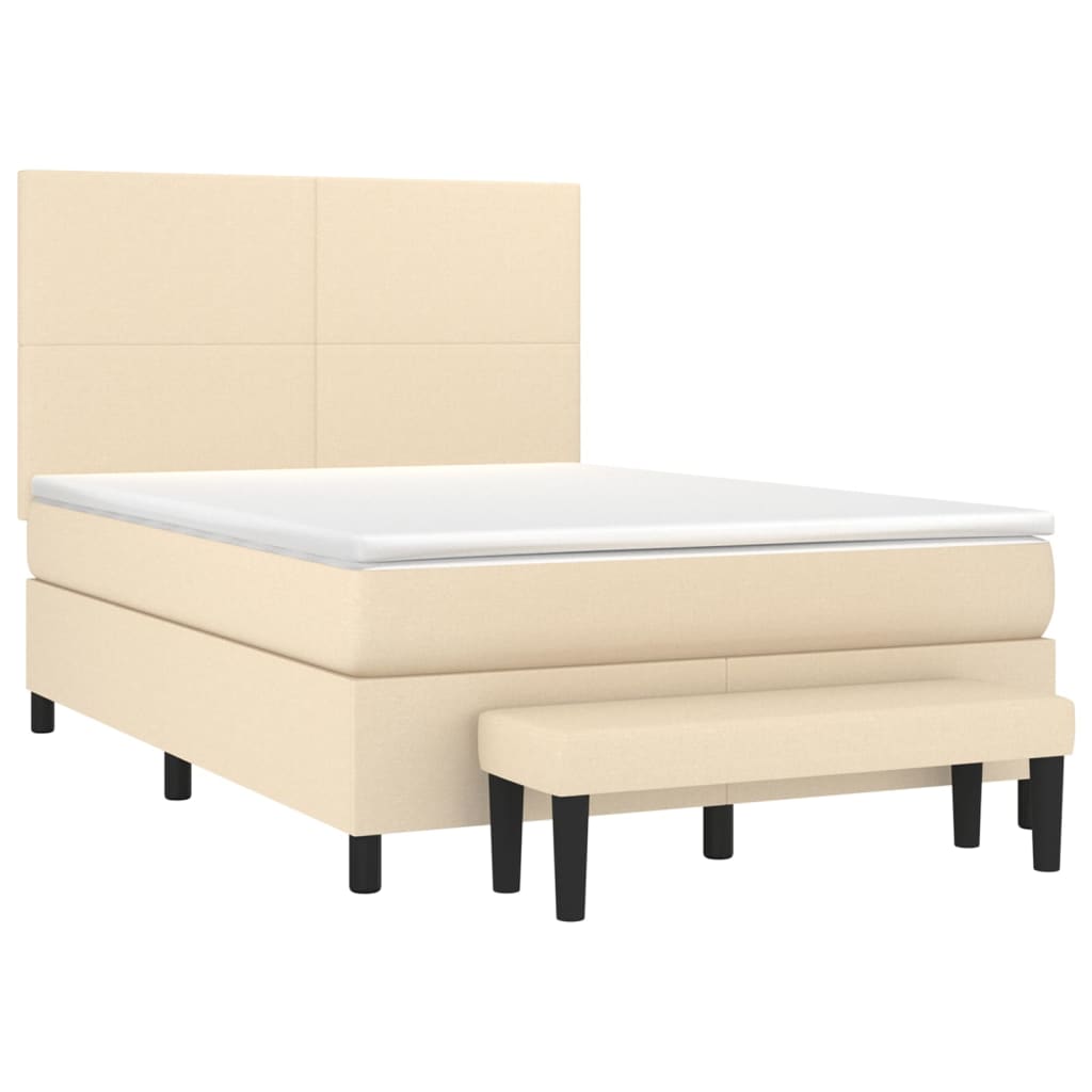 vidaXL Κρεβάτι Boxspring με Στρώμα Κρεμ 140x200 εκ. Υφασμάτινο