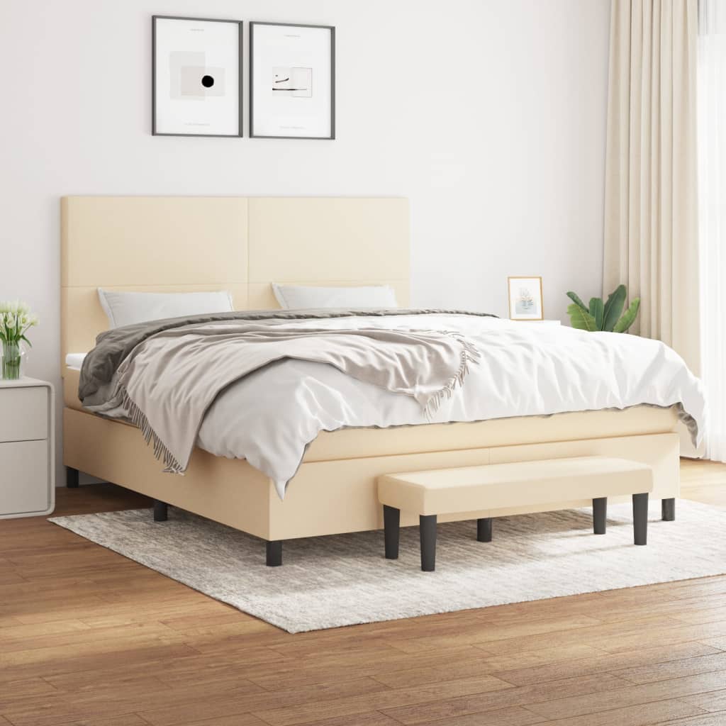 vidaXL Κρεβάτι Boxspring με Στρώμα Κρεμ 180x200 εκ. Υφασμάτινο