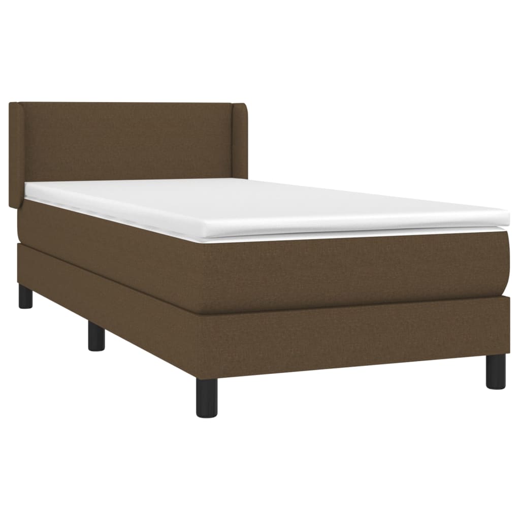 vidaXL Κρεβάτι Boxspring με Στρώμα Σκούρο Καφέ 90x190 εκ. Υφασμάτινο