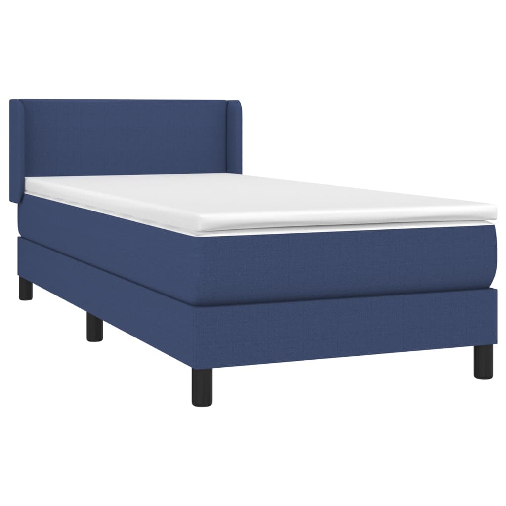 vidaXL Κρεβάτι Boxspring με Στρώμα Μπλε 90x190 εκ.Υφασμάτινο