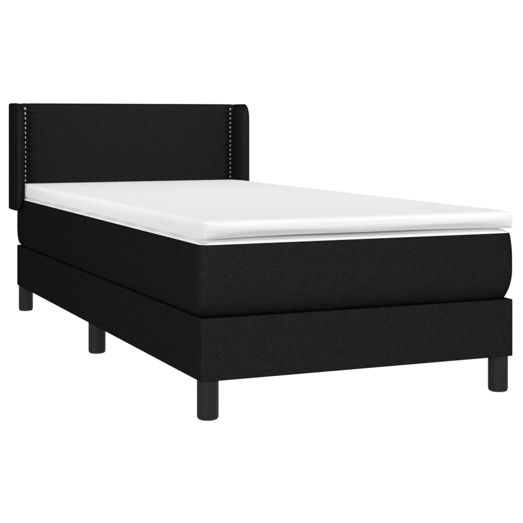 vidaXL Κρεβάτι Boxspring με Στρώμα Μαύρο 90x200 εκ. Υφασμάτινο