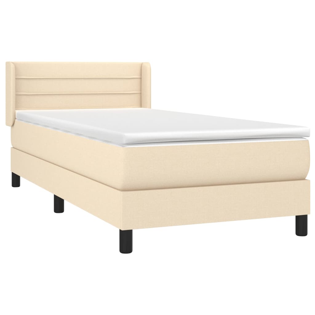 vidaXL Κρεβάτι Boxspring με Στρώμα Κρεμ 90x200 εκ.Υφασμάτινο