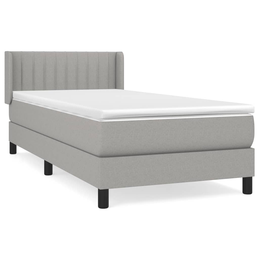 vidaXL Κρεβάτι Boxspring με Στρώμα Ανοιχτό Γκρι 90x190 εκ. Υφασμάτινο