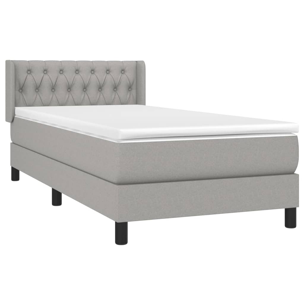 vidaXL Κρεβάτι Boxspring με Στρώμα Ανοιχτό Γκρι 90x190 εκ. Υφασμάτινο