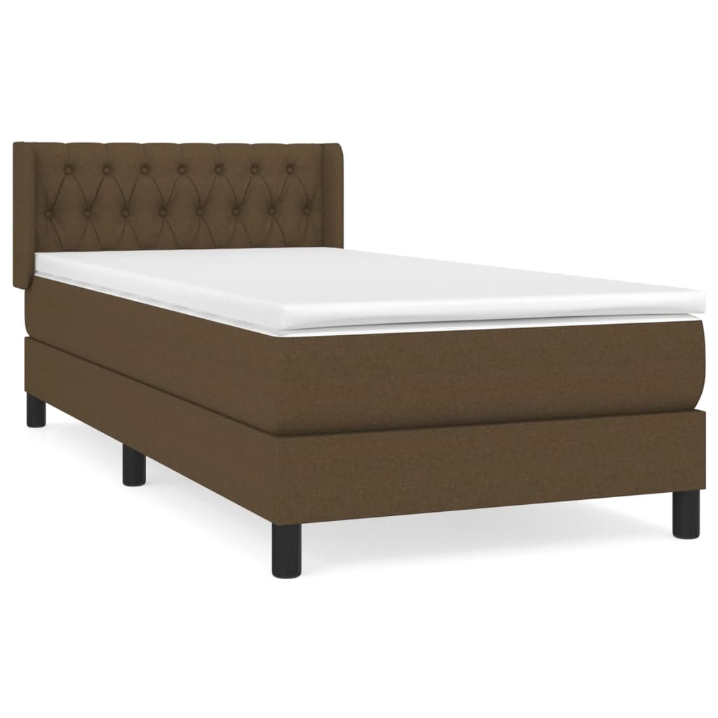 vidaXL Κρεβάτι Boxspring με Στρώμα Σκούρο Καφέ 90x190 εκ. Υφασμάτινο