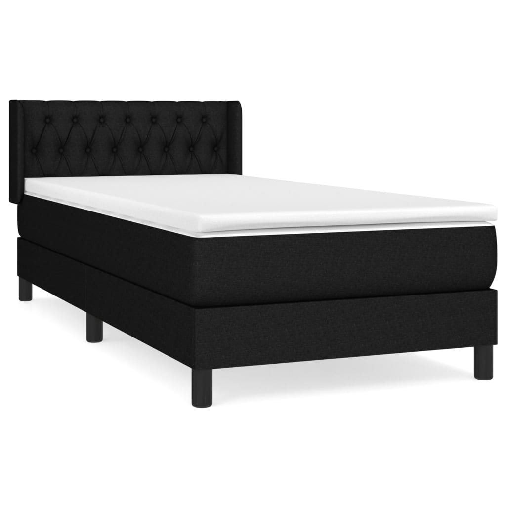 vidaXL Κρεβάτι Boxspring με Στρώμα Μαύρο 90x200 εκ. Υφασμάτινο
