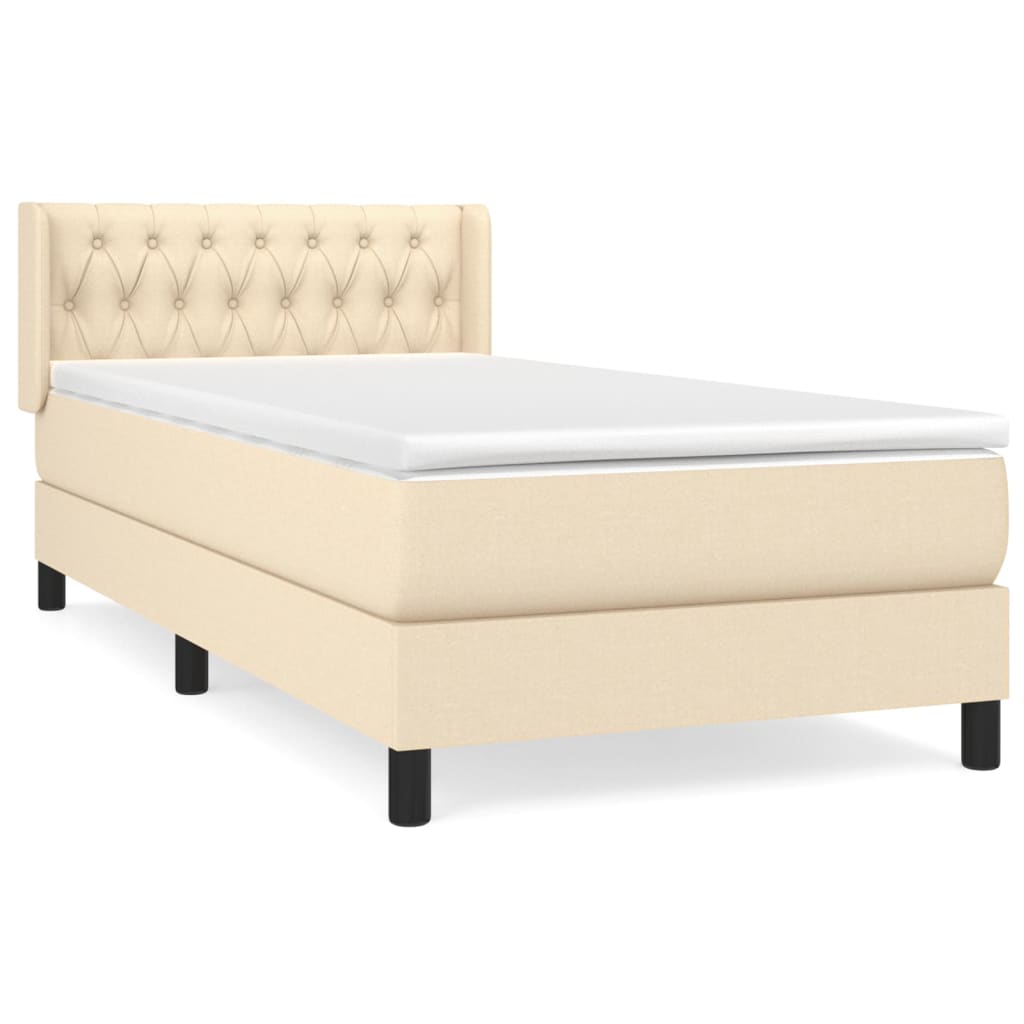 vidaXL Κρεβάτι Boxspring με Στρώμα Κρεμ 90x200 εκ.Υφασμάτινο