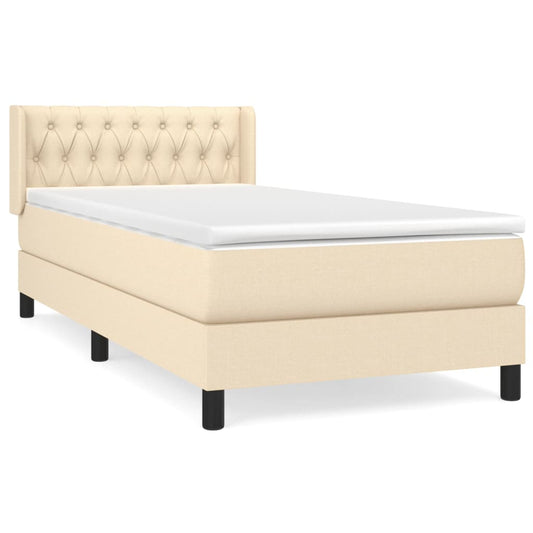 vidaXL Κρεβάτι Boxspring με Στρώμα Κρεμ 90x200 εκ.Υφασμάτινο