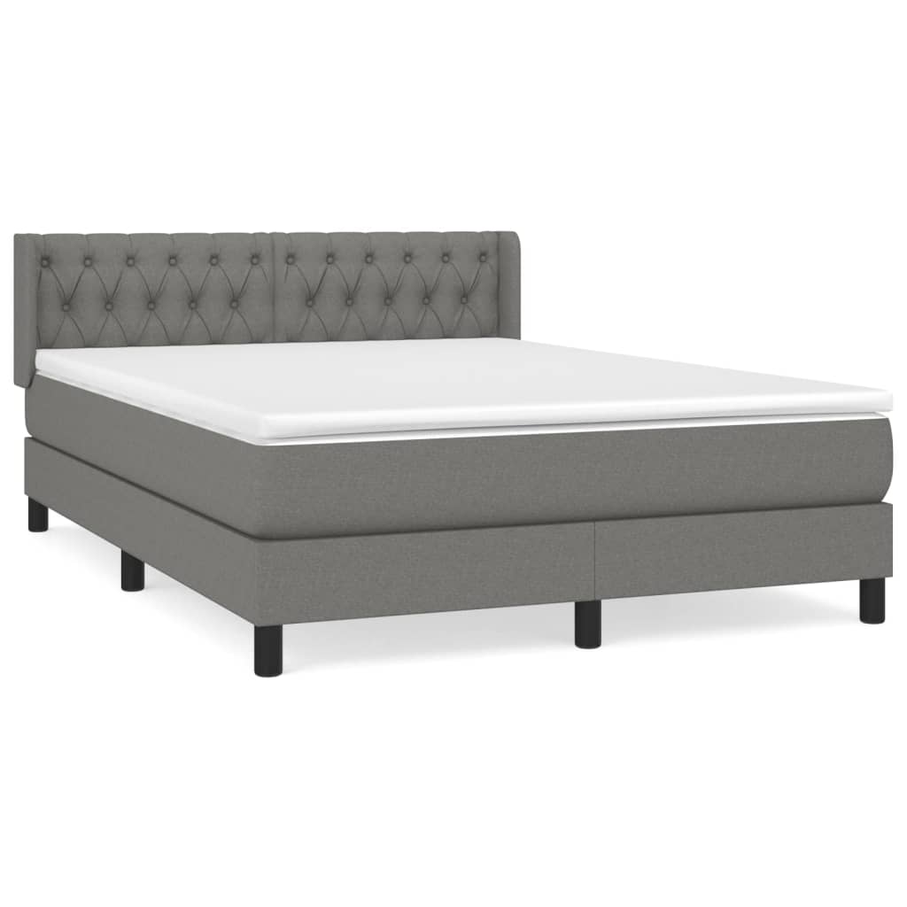 vidaXL Κρεβάτι Boxspring με Στρώμα Σκούρο Γκρι 140x200 εκ Υφασμάτινο