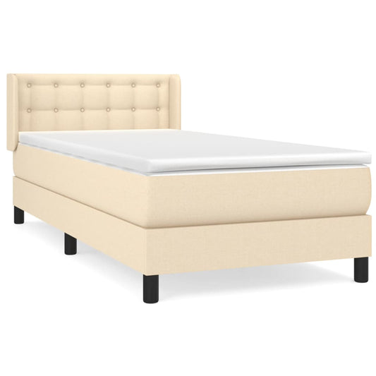 vidaXL Κρεβάτι Boxspring με Στρώμα Κρεμ 90x200 εκ.Υφασμάτινο