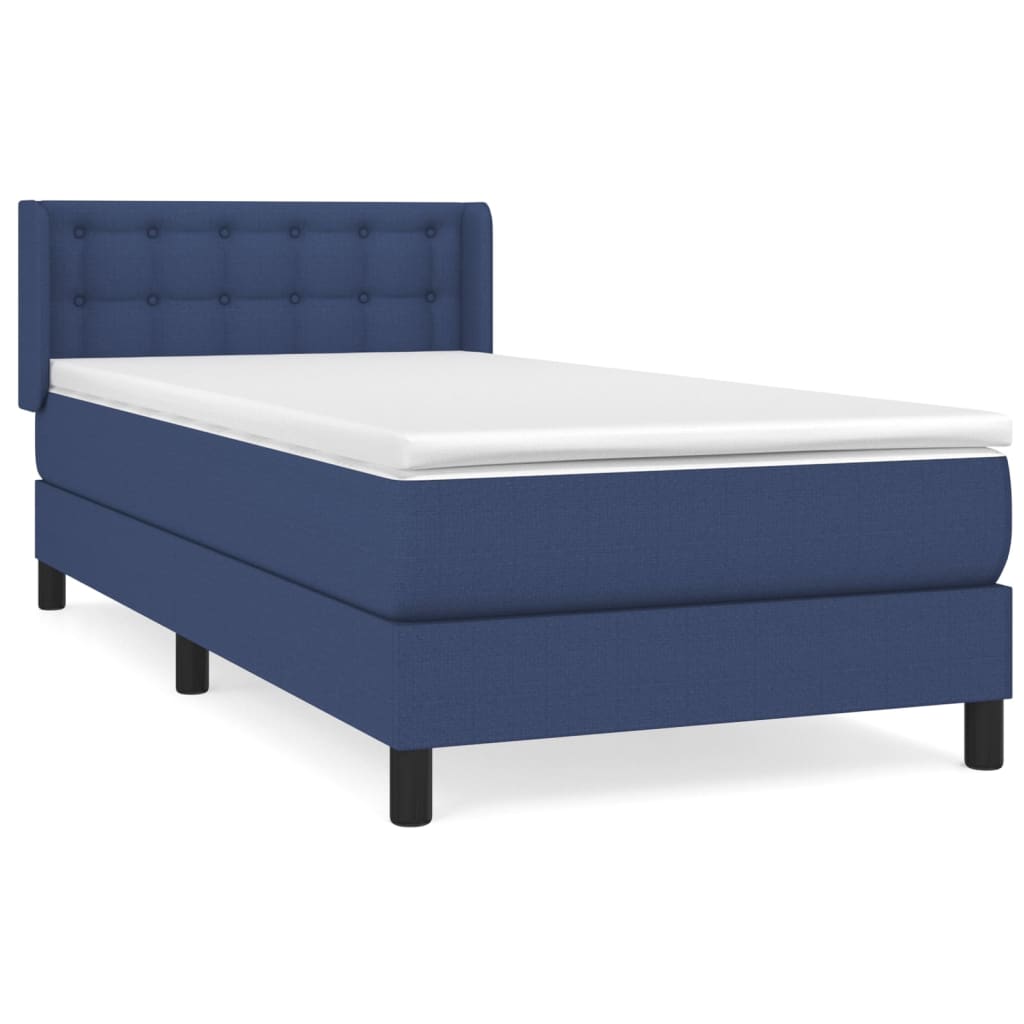 vidaXL Κρεβάτι Boxspring με Στρώμα Μπλε 90x200 εκ.Υφασμάτινο
