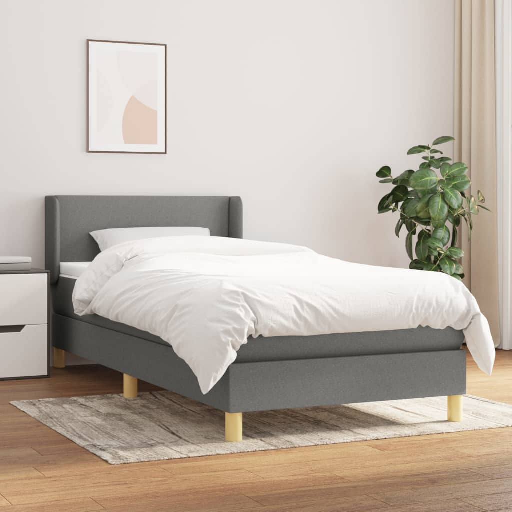 vidaXL Κρεβάτι Boxspring με Στρώμα Σκούρο Γκρι 90x190 εκ. Υφασμάτινο