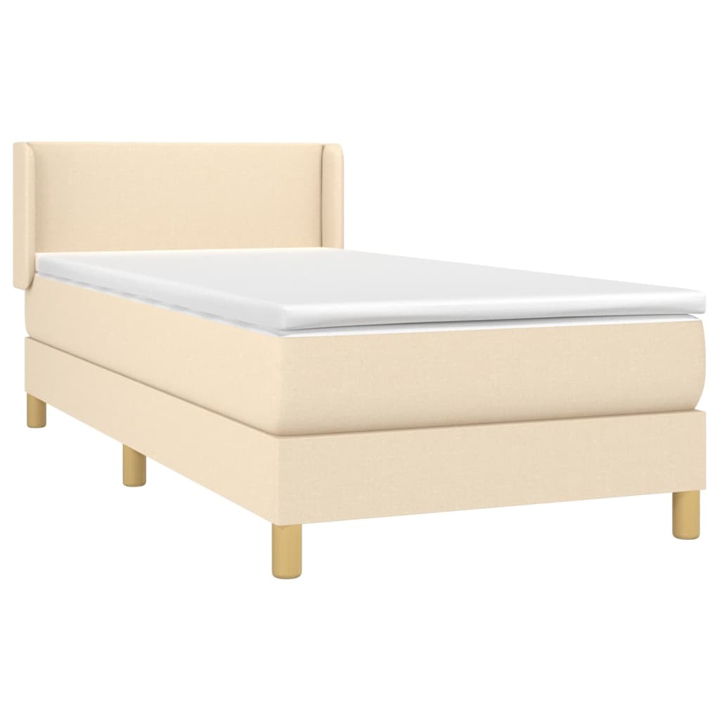 vidaXL Κρεβάτι Boxspring με Στρώμα Κρεμ 90x190 εκ.Υφασμάτινο