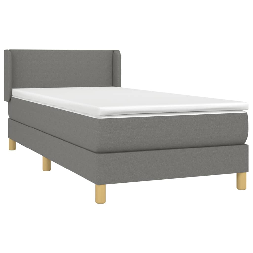 vidaXL Κρεβάτι Boxspring με Στρώμα Σκούρο Γκρι 90x200 εκ. Υφασμάτινο