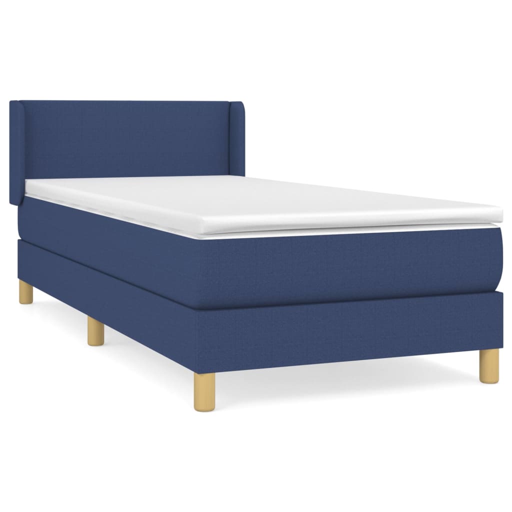 vidaXL Κρεβάτι Boxspring με Στρώμα Μπλε 90x200 εκ.Υφασμάτινο