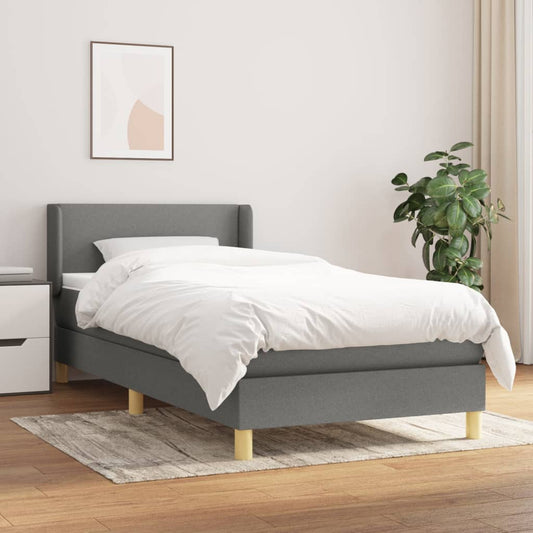 vidaXL Κρεβάτι Boxspring με Στρώμα Σκούρο Γκρι 100x200 εκ. Υφασμάτινο