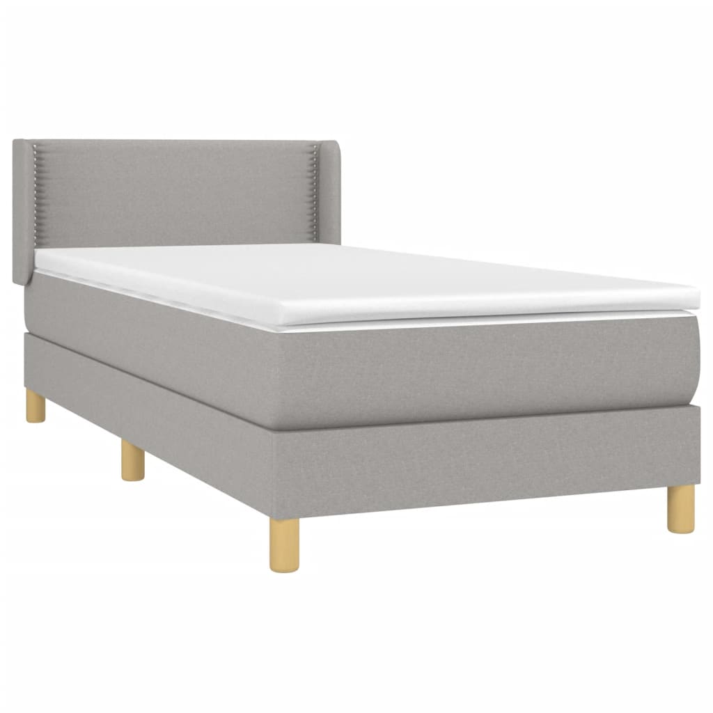 vidaXL Κρεβάτι Boxspring με Στρώμα Ανοιχτό Γκρι 90x190 εκ. Υφασμάτινο