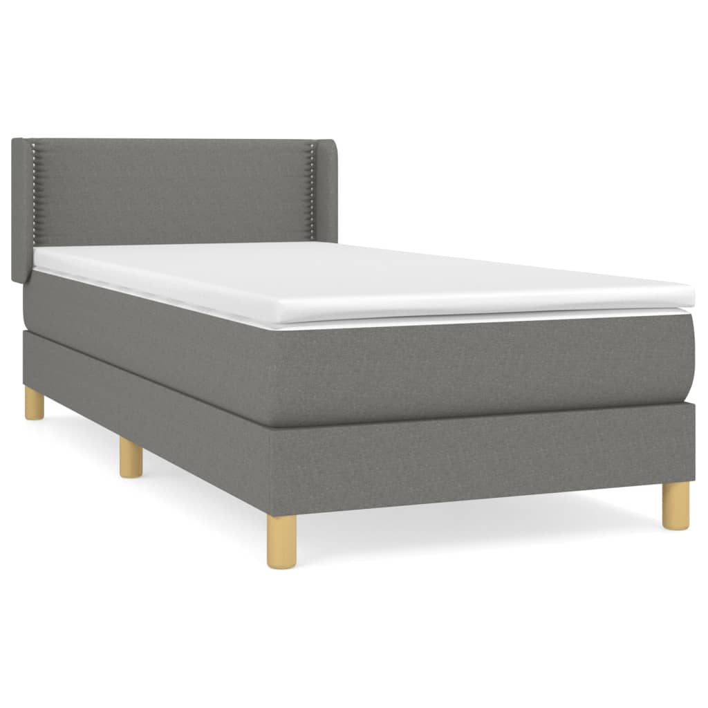 vidaXL Κρεβάτι Boxspring με Στρώμα Σκούρο Γκρι 90x190 εκ. Υφασμάτινο
