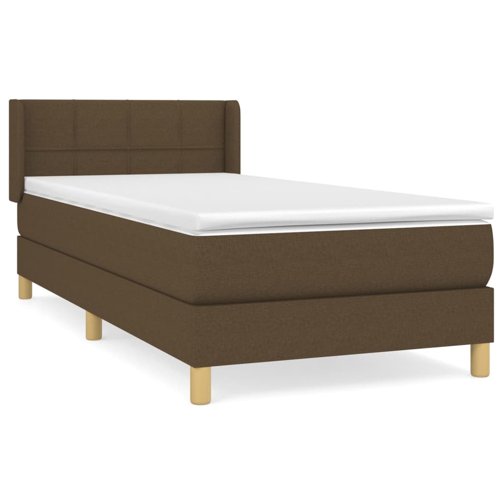 vidaXL Κρεβάτι Boxspring με Στρώμα Σκούρο Καφέ 90x190 εκ. Υφασμάτινο