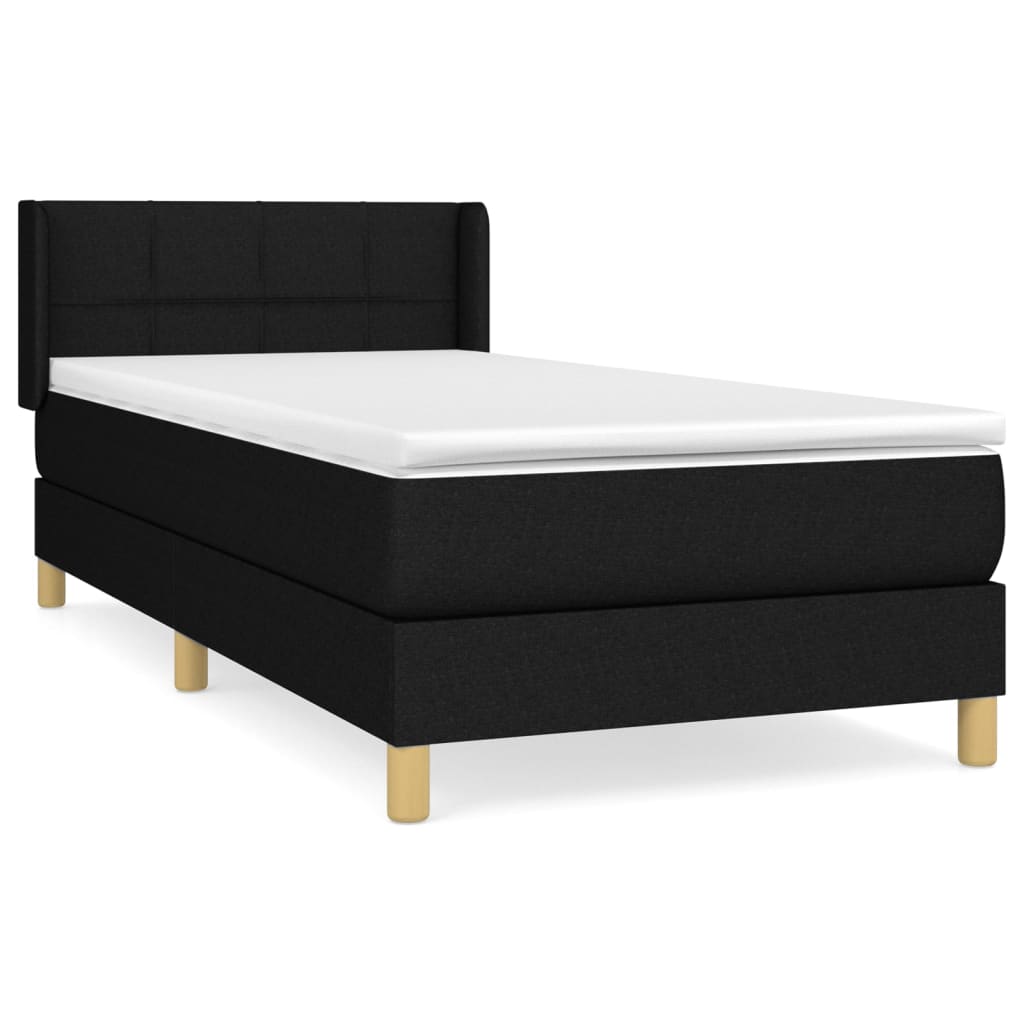 vidaXL Κρεβάτι Boxspring με Στρώμα Μαύρο 90x200 εκ. Υφασμάτινο