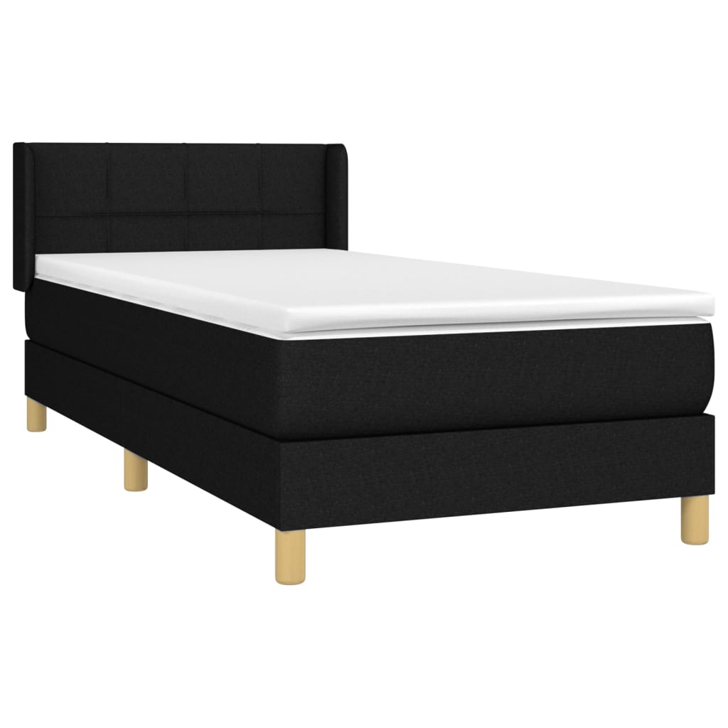 vidaXL Κρεβάτι Boxspring με Στρώμα Μαύρο 90x200 εκ. Υφασμάτινο