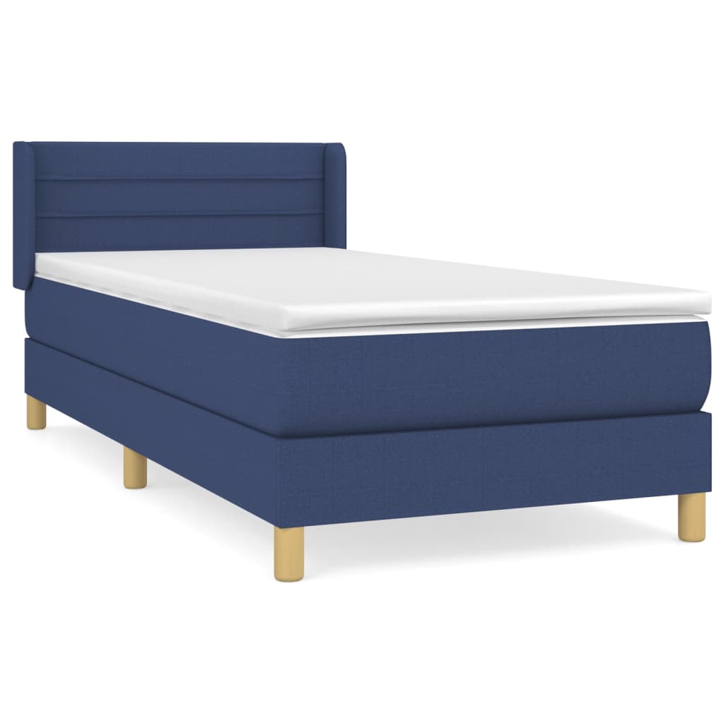 vidaXL Κρεβάτι Boxspring με Στρώμα Μπλε 90x190 εκ.Υφασμάτινο