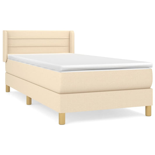 vidaXL Κρεβάτι Boxspring με Στρώμα Κρεμ 90x200 εκ.Υφασμάτινο