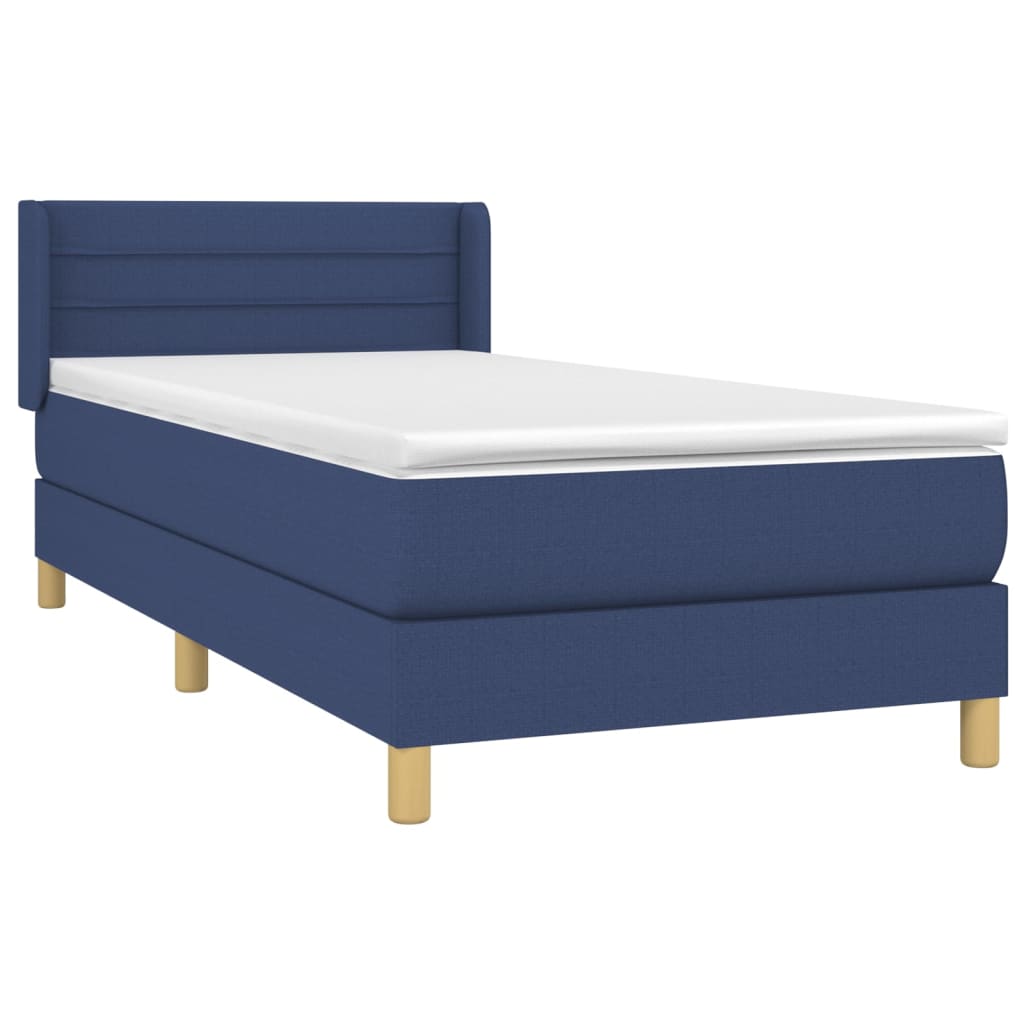 vidaXL Κρεβάτι Boxspring με Στρώμα Μπλε 90x200 εκ.Υφασμάτινο