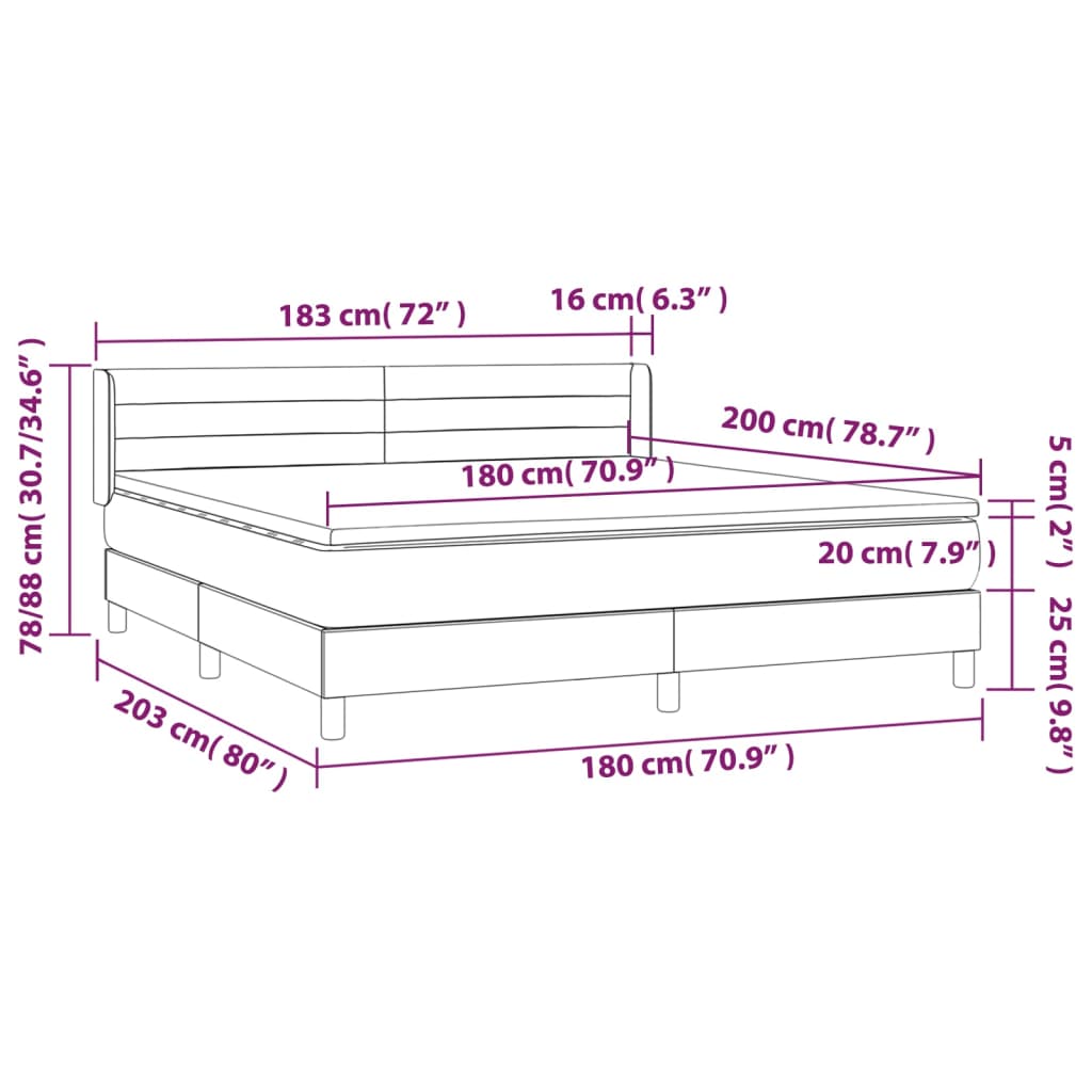 vidaXL Κρεβάτι Boxspring με Στρώμα Σκούρο Καφέ 180x200 εκ Υφασμάτινο