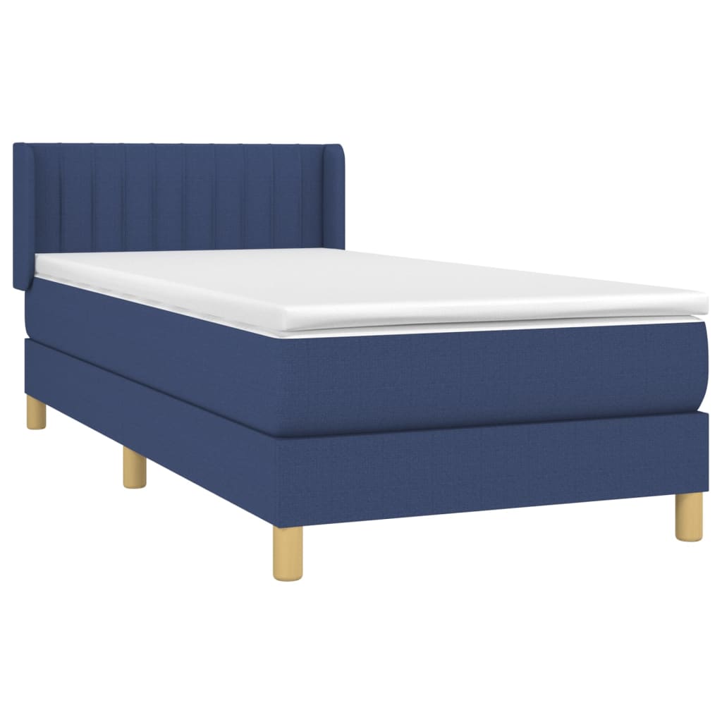 vidaXL Κρεβάτι Boxspring με Στρώμα Μπλε 90x190 εκ.Υφασμάτινο