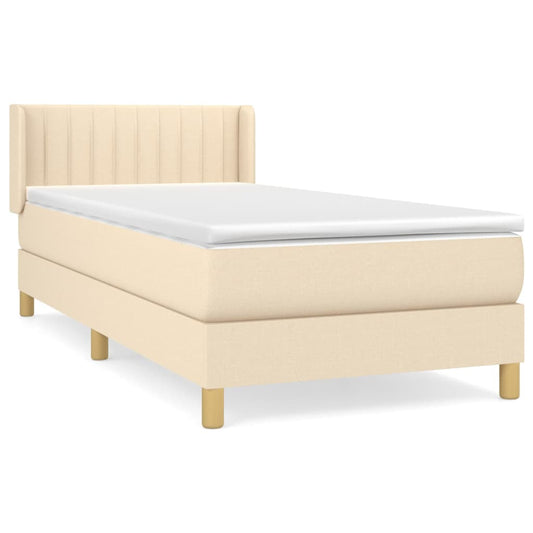 vidaXL Κρεβάτι Boxspring με Στρώμα Κρεμ 90x200 εκ.Υφασμάτινο