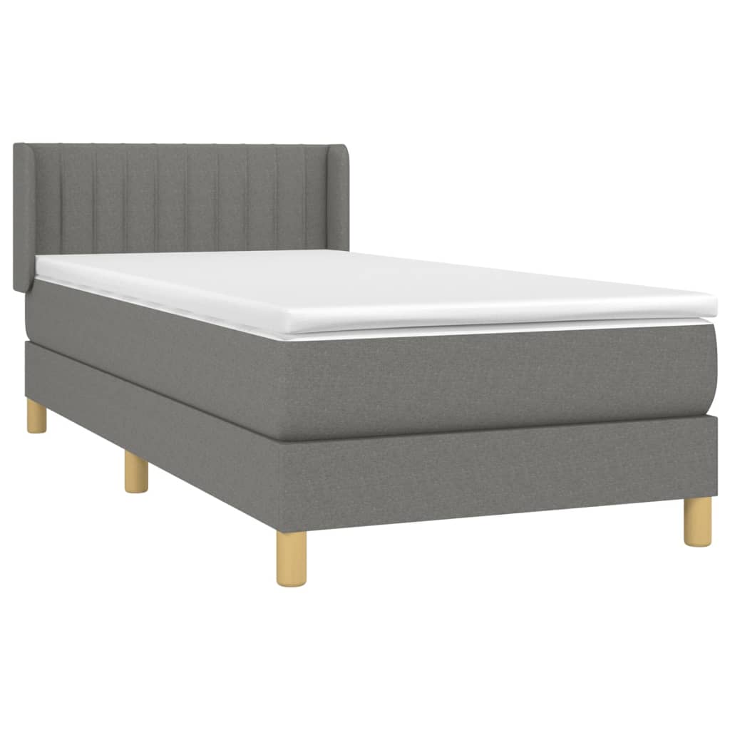 vidaXL Κρεβάτι Boxspring με Στρώμα Σκούρο Γκρι 100x200 εκ. Υφασμάτινο