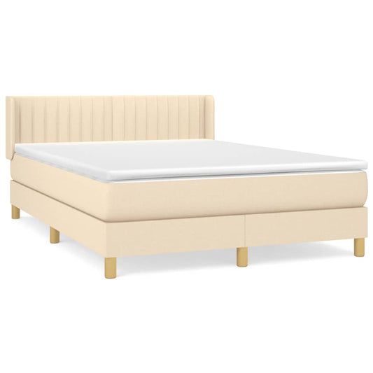 vidaXL Κρεβάτι Boxspring με Στρώμα Κρεμ 140x190 εκ. Υφασμάτινο