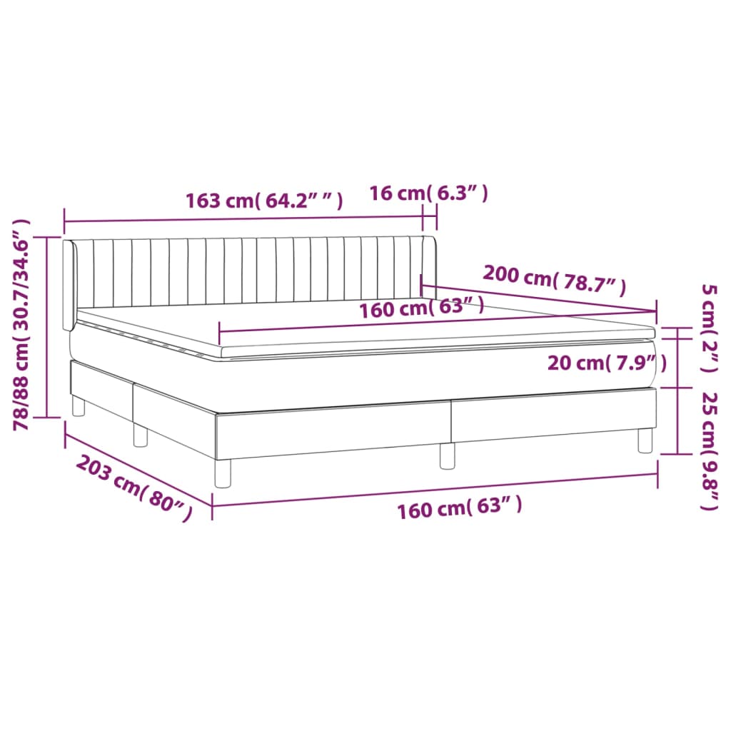 vidaXL Κρεβάτι Boxspring με Στρώμα Σκούρο Καφέ 160x200 εκ Υφασμάτινο