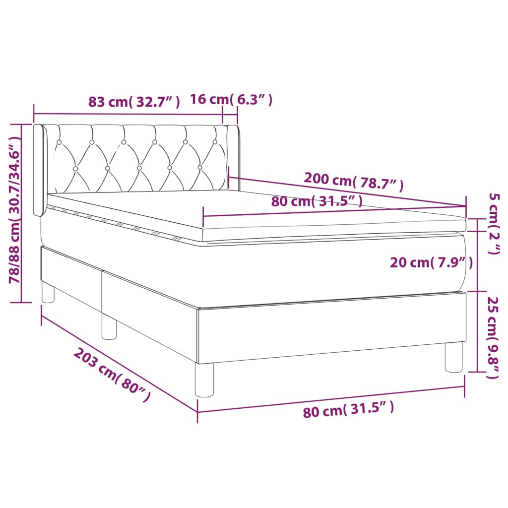 vidaXL Κρεβάτι Boxspring με Στρώμα Μπλε 80x200 εκ. Υφασμάτινο